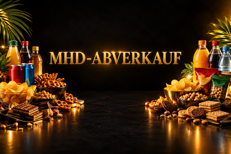 MHD-Abverkauf mit goldener Schrift auf dunklem Hintergrund