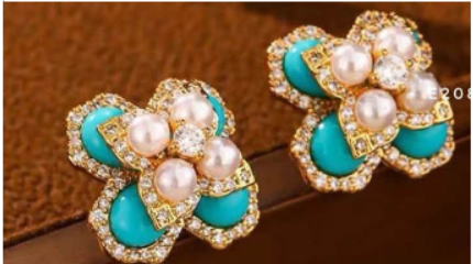 Turquoise & Pearl Bloom Earrings – Gold/Türkis/Perle, Paar