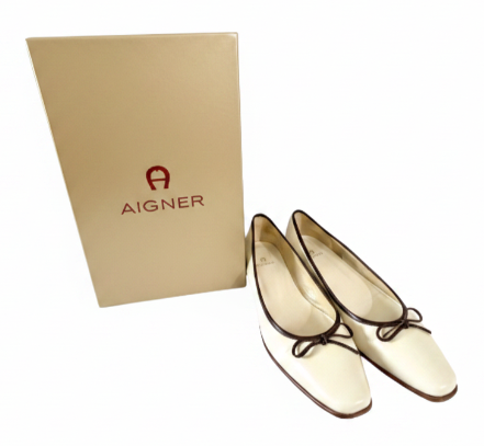 AIGNER Damen Ballerina – Creme/Braun – Größe 37 – Gebraucht, sehr gut erhalten – Mit Originalbox