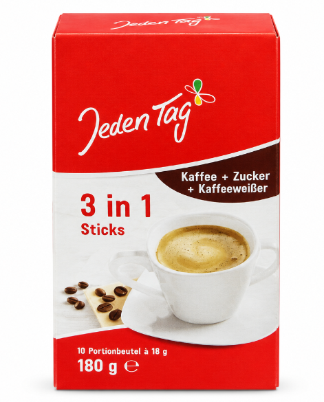 Jeden Tag 3in1 Kaffee-Sticks, 1 Packung mit 10 Sticks à 18 g
