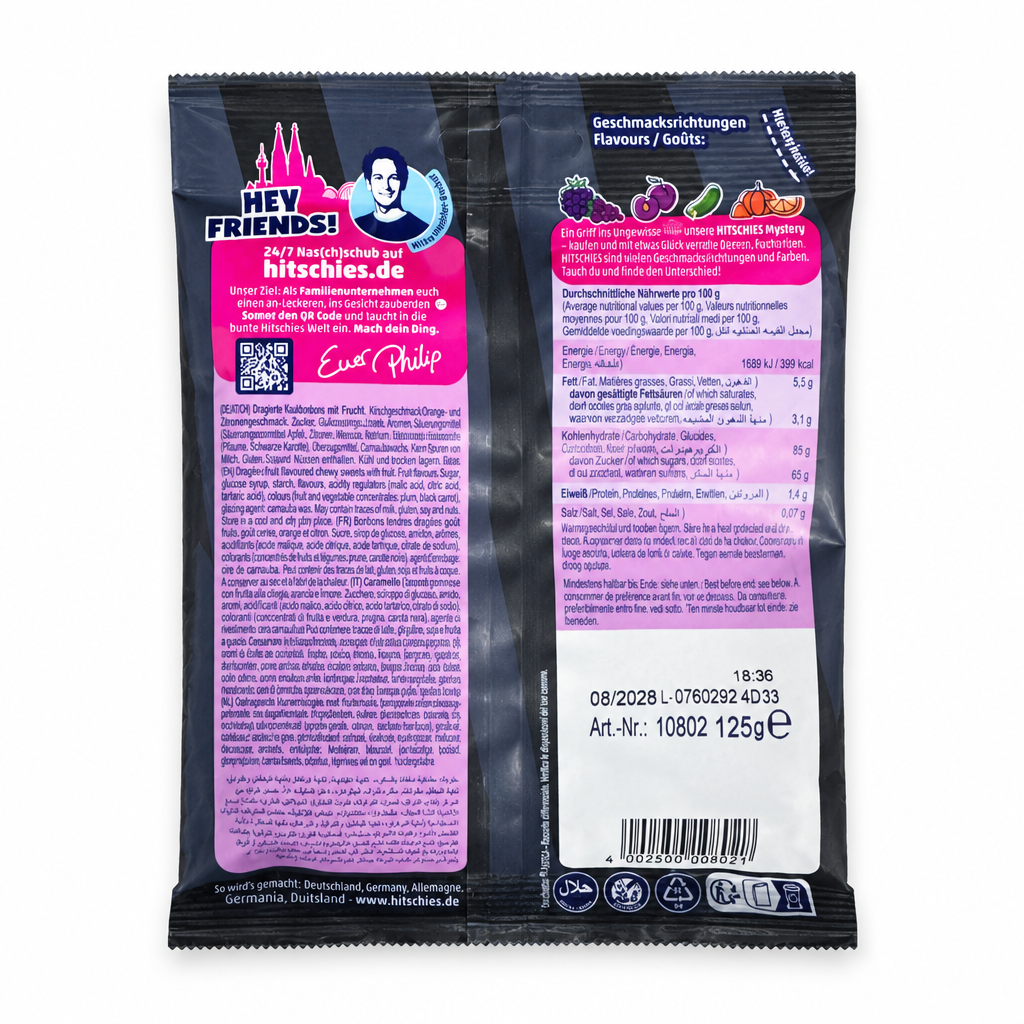 hitschies HITSCHIES Mystery 125 g Rückseite auf weißem Hintergrund