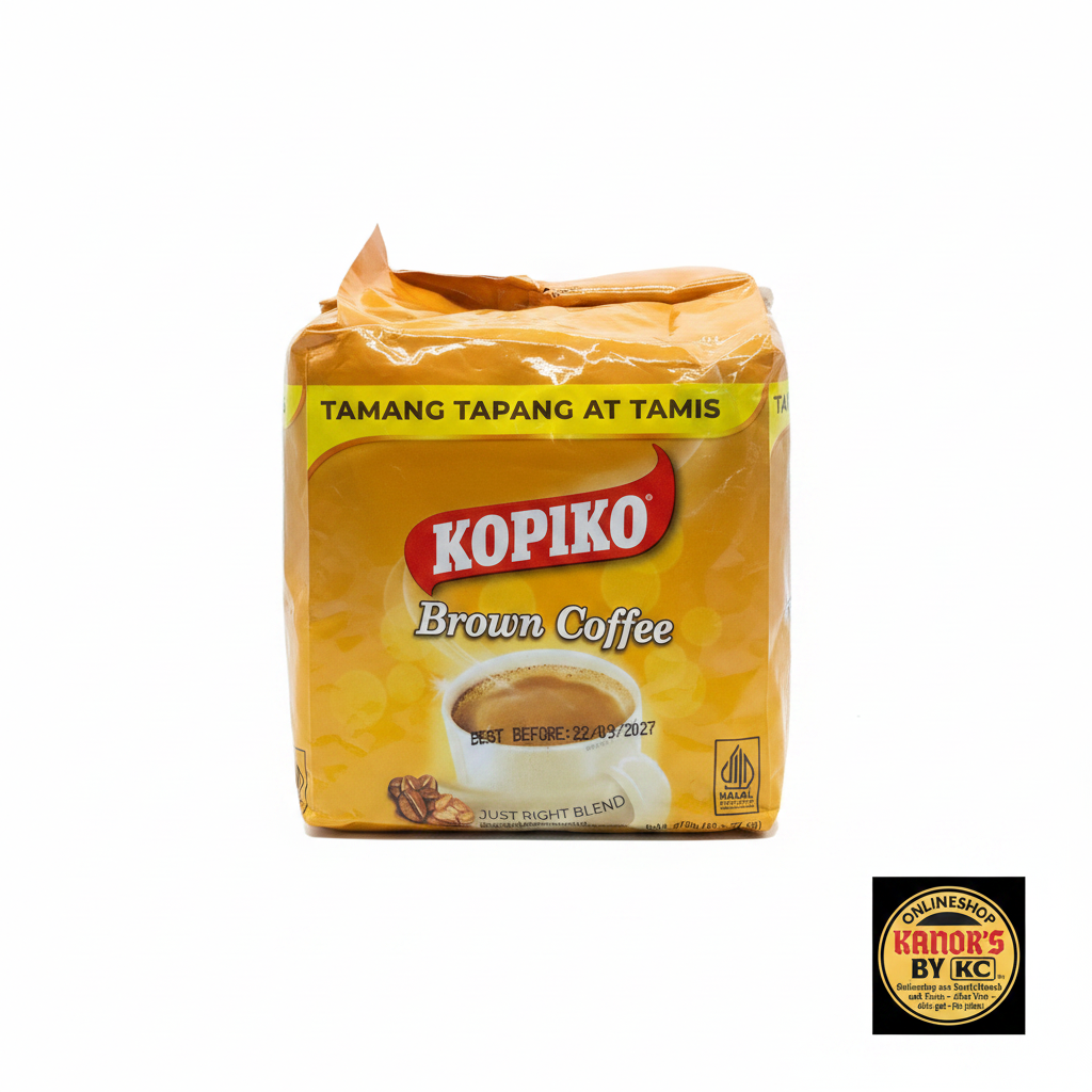 Kopiko Brown Coffee – weißer Hintergrund, Logo unten rechts