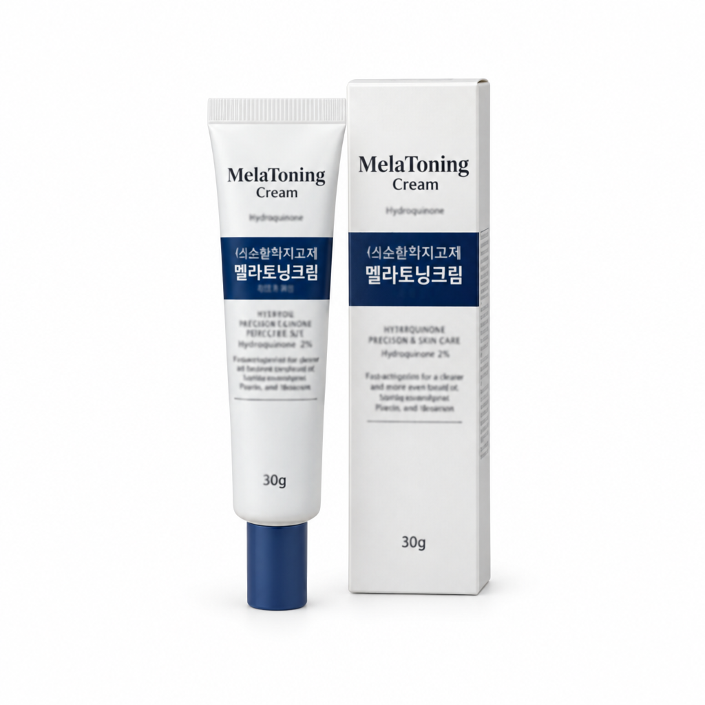 Mela Toning Cream 30 g mit Tube und Originalkarton vor weißem Hintergrund, ohne zusätzliches Shoplogo; Herstellerkennzeichnung bleibt erhalten