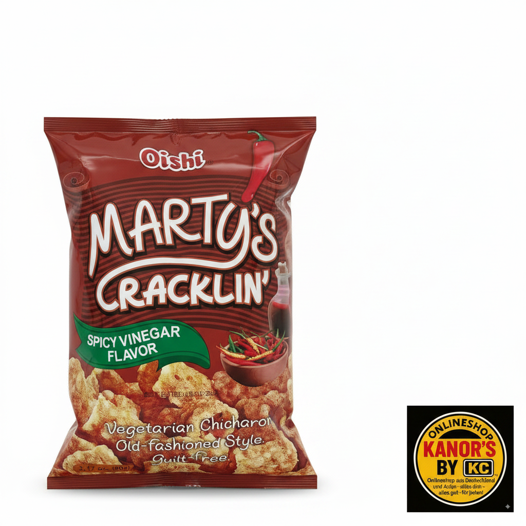 Oishi Marty's Cracklin' – Logo mit schwarzem Hintergrund