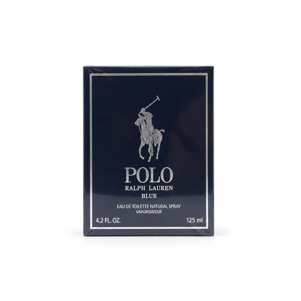 Polo Ralph Lauren Blue Eau de Toilette 125 ml in Originalverpackung auf weißem Hintergrund, ohne zusätzliches Shoplogo; Herstellerkennzeichen bleibt erhalten