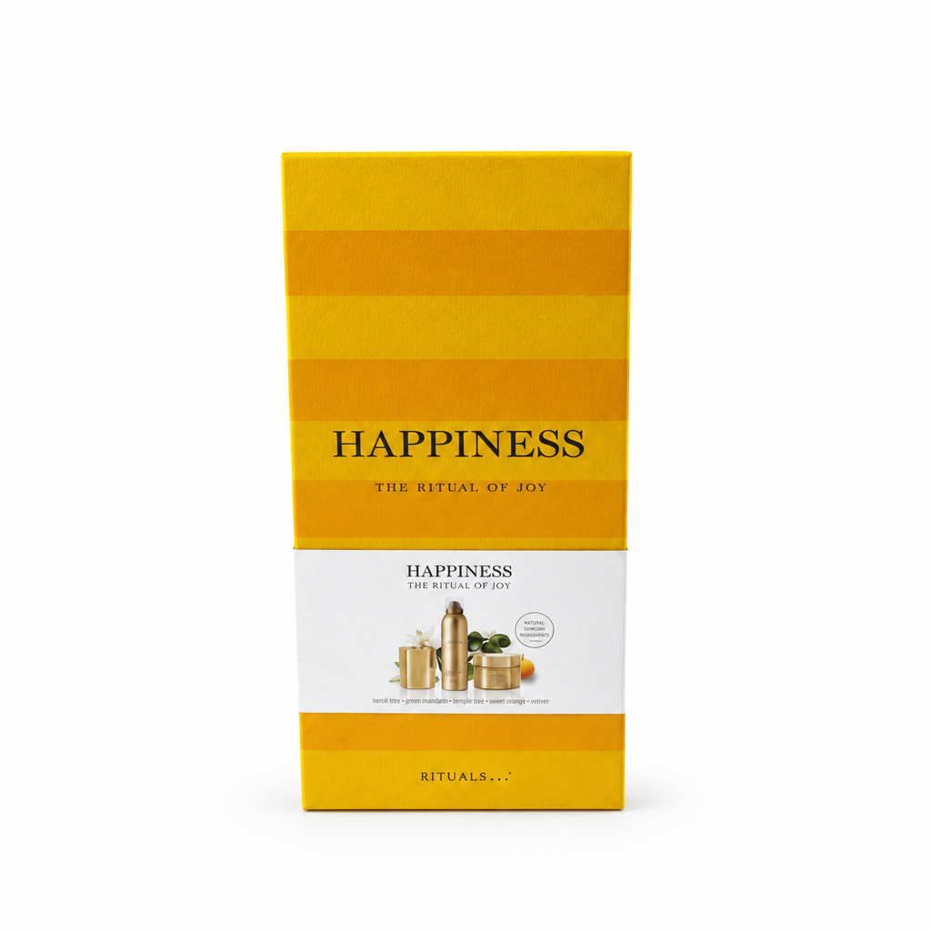 Rituals Happiness The Ritual of Joy Geschenkset auf weißem Hintergrund, ohne zusätzliches Shoplogo; Originalverpackungsdesign bleibt erhalten